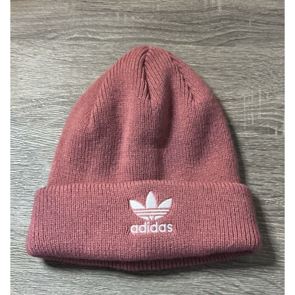 Adidas Original Dusty Rose Embroidered Ribbed Cuff Beanie OSFW Mauve Snow Winter